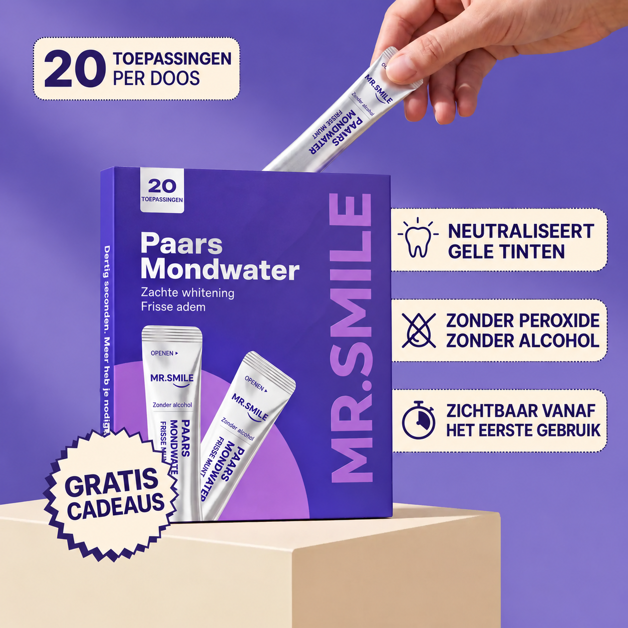 MR.SMILE paars mondwater — 20 toepassingen per doos